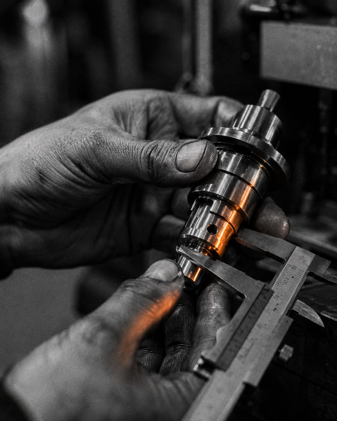 CNC Machinist tradesperson at work, detail shot